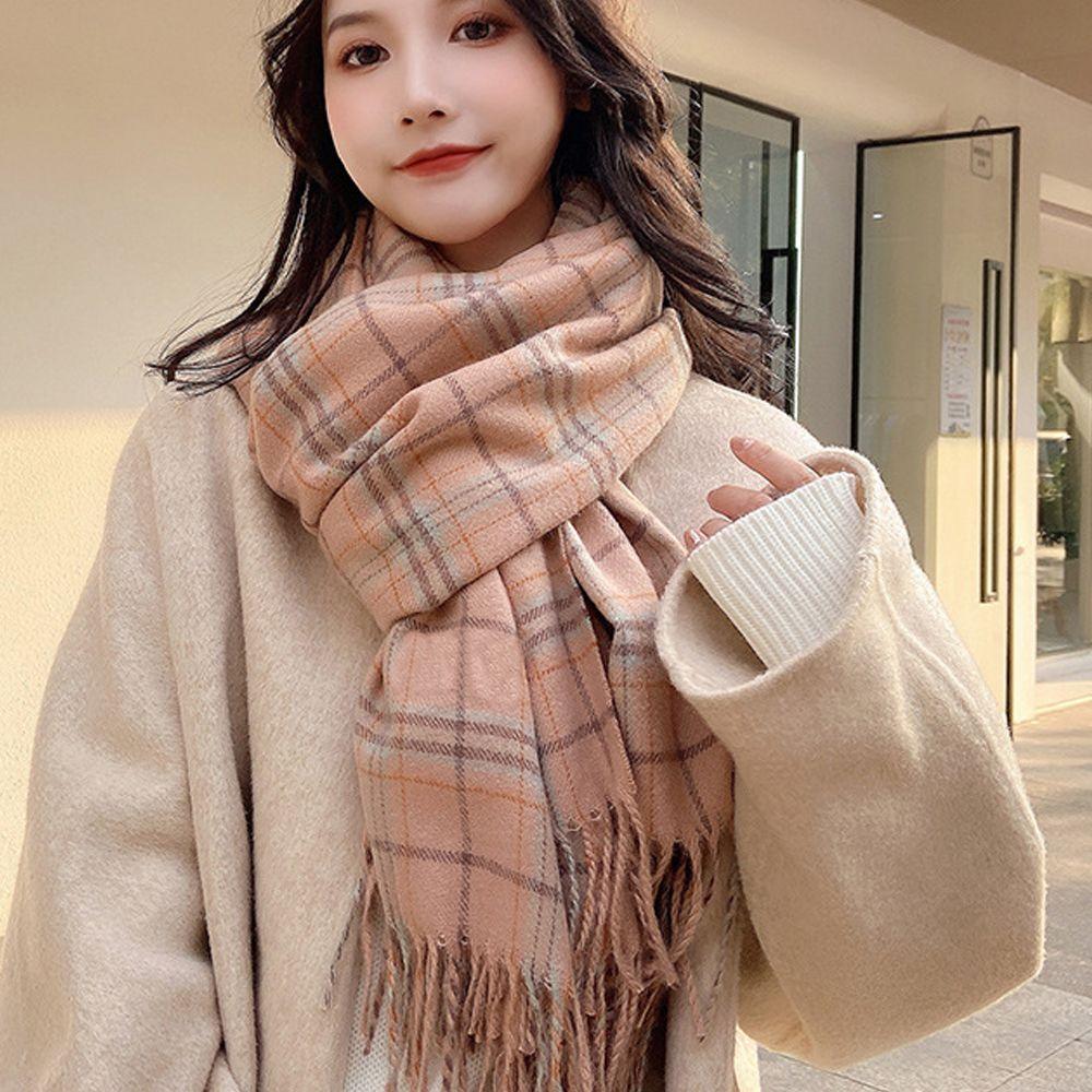 Girls Imitation Cashmere Lattice Stripe Checked Grid Wraps Korean Long Shawls Women Winter Scarves