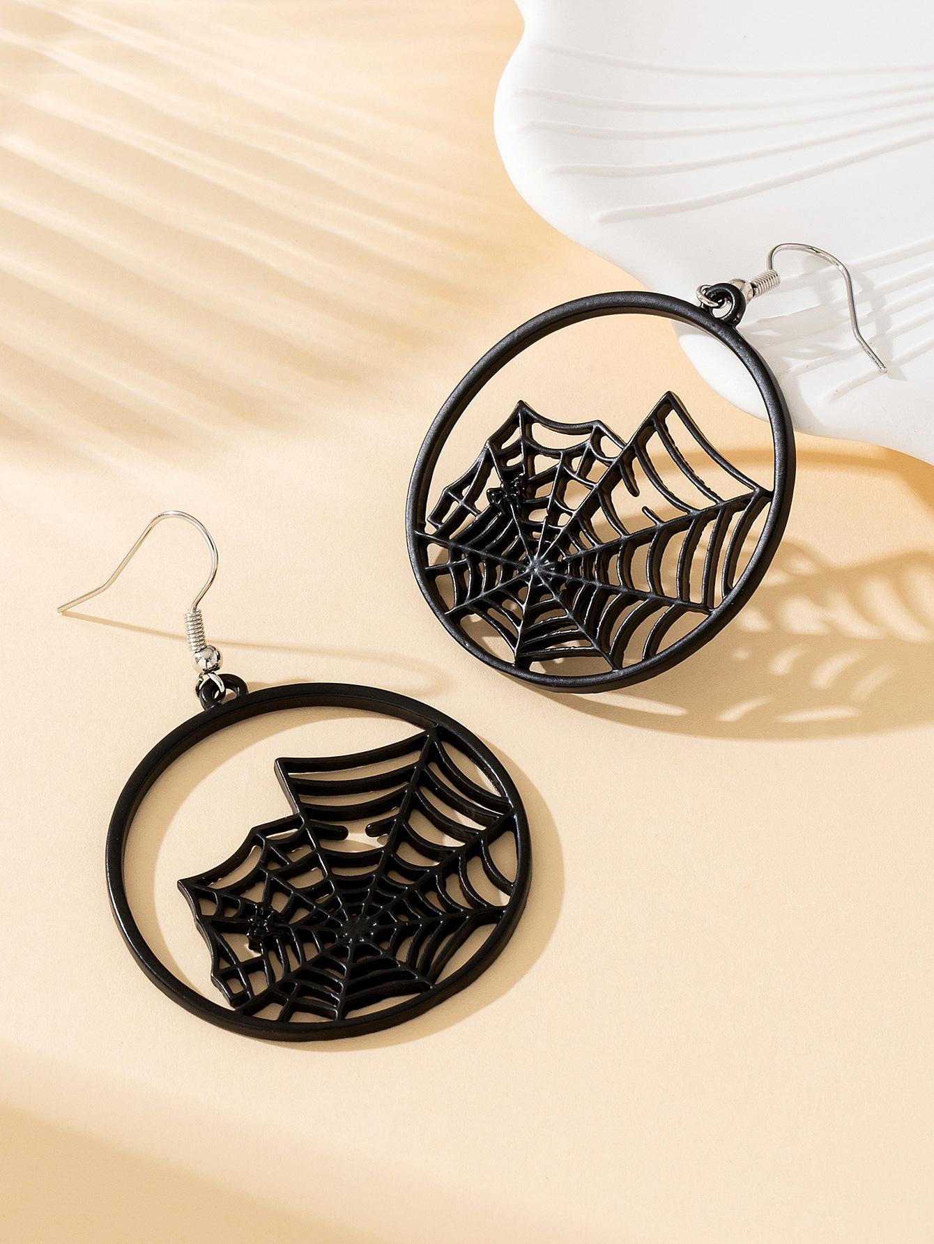 Gothic Spider Web Halloween Stud Earrings for Women чёрный