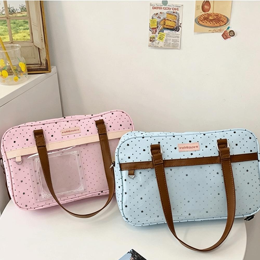 Harajuku Style Large Capacity Transparent Ita Bag Cute Polka Dot Shoulder Bag DIY Badge Display Lace Pocket Bag Commuting