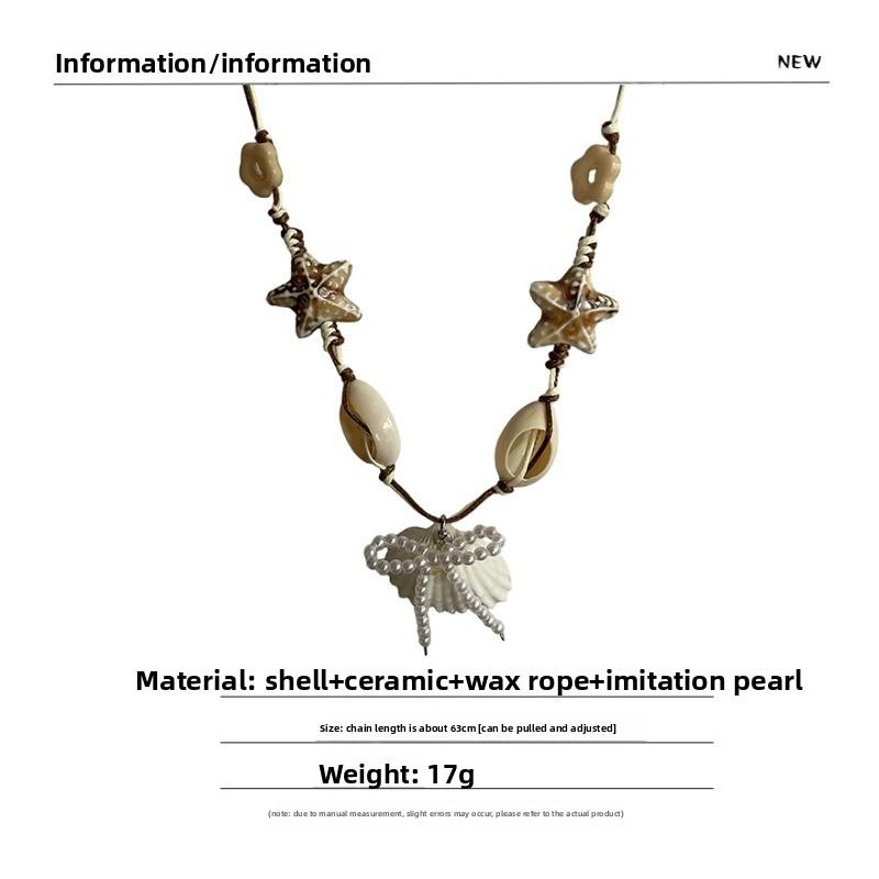 Meier Bohemian starfish shell pearl necklace - vacation vibe y2k hot girl collarbone chain