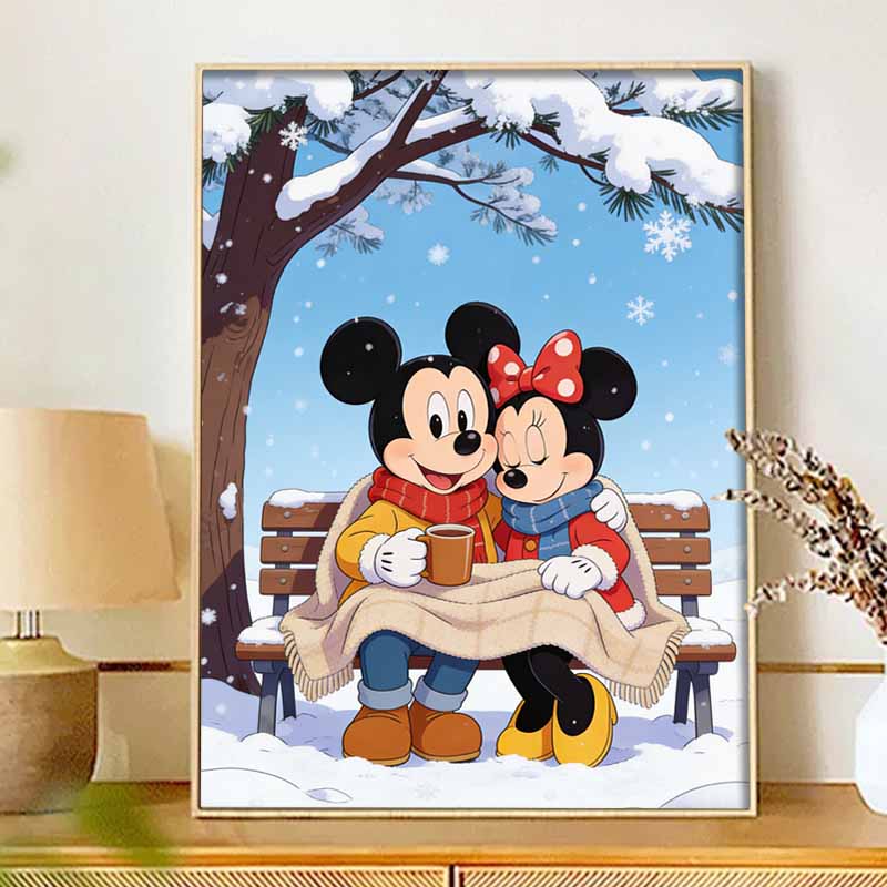 Disney Diamond Art Painting Kit 5D Diamond Mickey Minnie Snow Scene Painting Dot Art Diamond Home Wall Decor