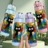 1PC Abstract Colorful Cat Face Art 750ml Color Plastic Sports Water Bottle Leakproof Flip Straw Lid Suitable for Sports Office Home Use