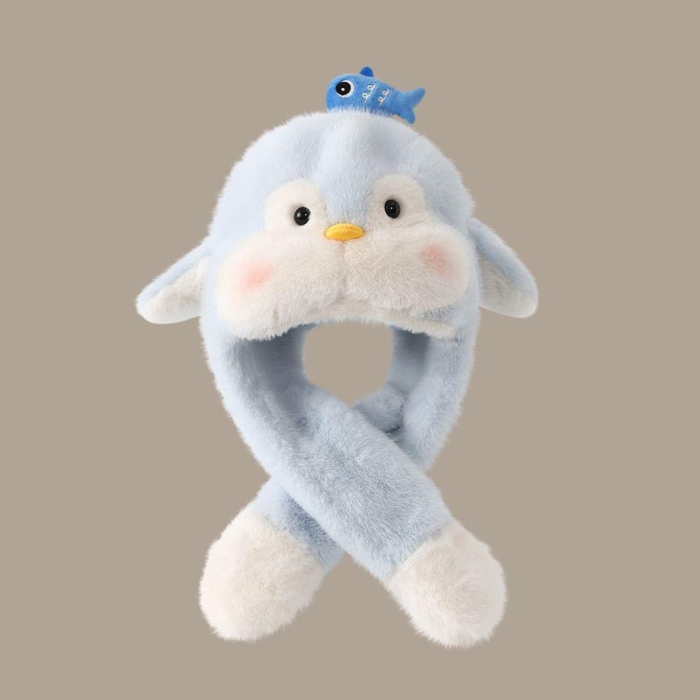 Solid Color Penguin Ear Moving Hat Fluffy Children Plush Pullover Cap  Outdoor Sport