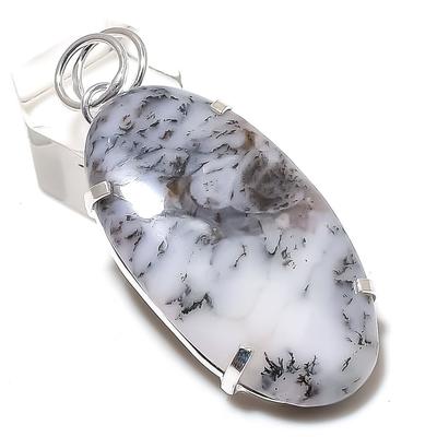 Natural Dendrite Opal Gemstone 925 Sterling Silver Gift Pendant 2.25" I3y82