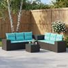 Sofa Set 8 Pieces Black and Blue Poly Rattan and Steel