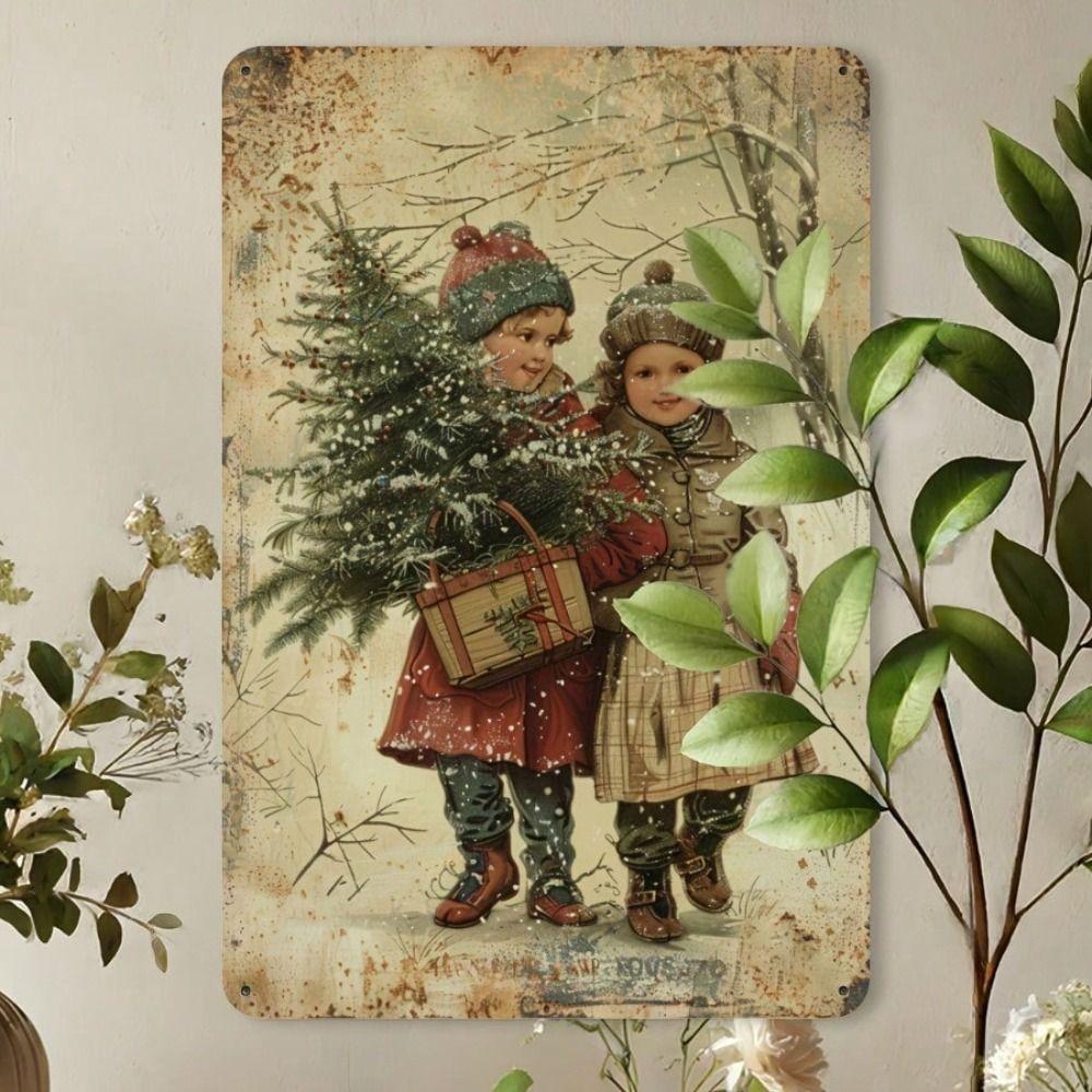Metal Tin Sign Watercolor Christmas Tree Retro Wall Decor 20x30cm