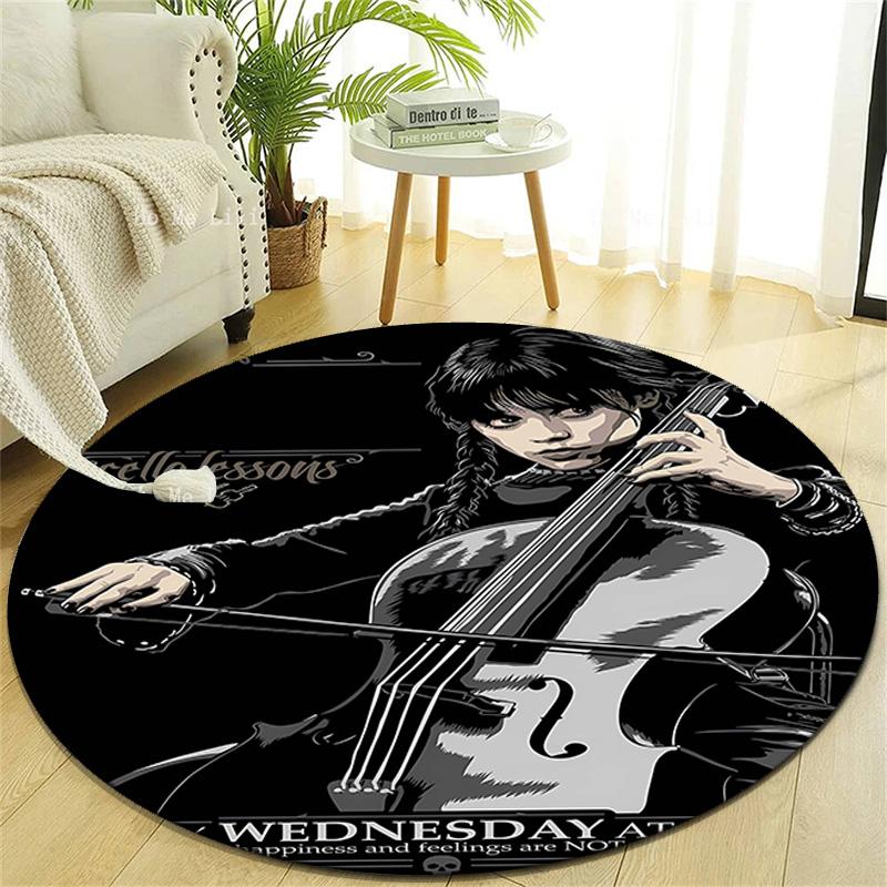 1pc Addams Family Wednesday3 Design Printed Area Round Carpet for Bedroom Living Room Home Decor Rugs Mat Non Slip Mat Rug for Bedside