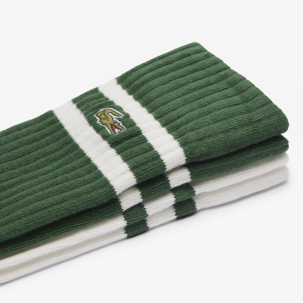 [lacoste] Unisex Striped Tipping Socks 2-Pair Bundle RA6842-56GYRR