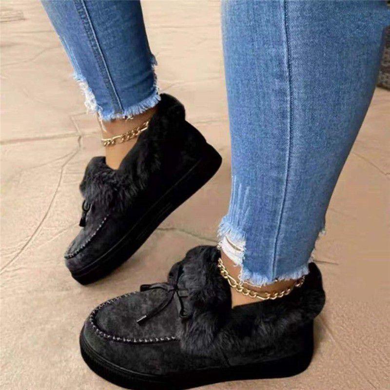 Winter Thick Soled Warm Plush Snow Shoes Women's Round Head Slipper