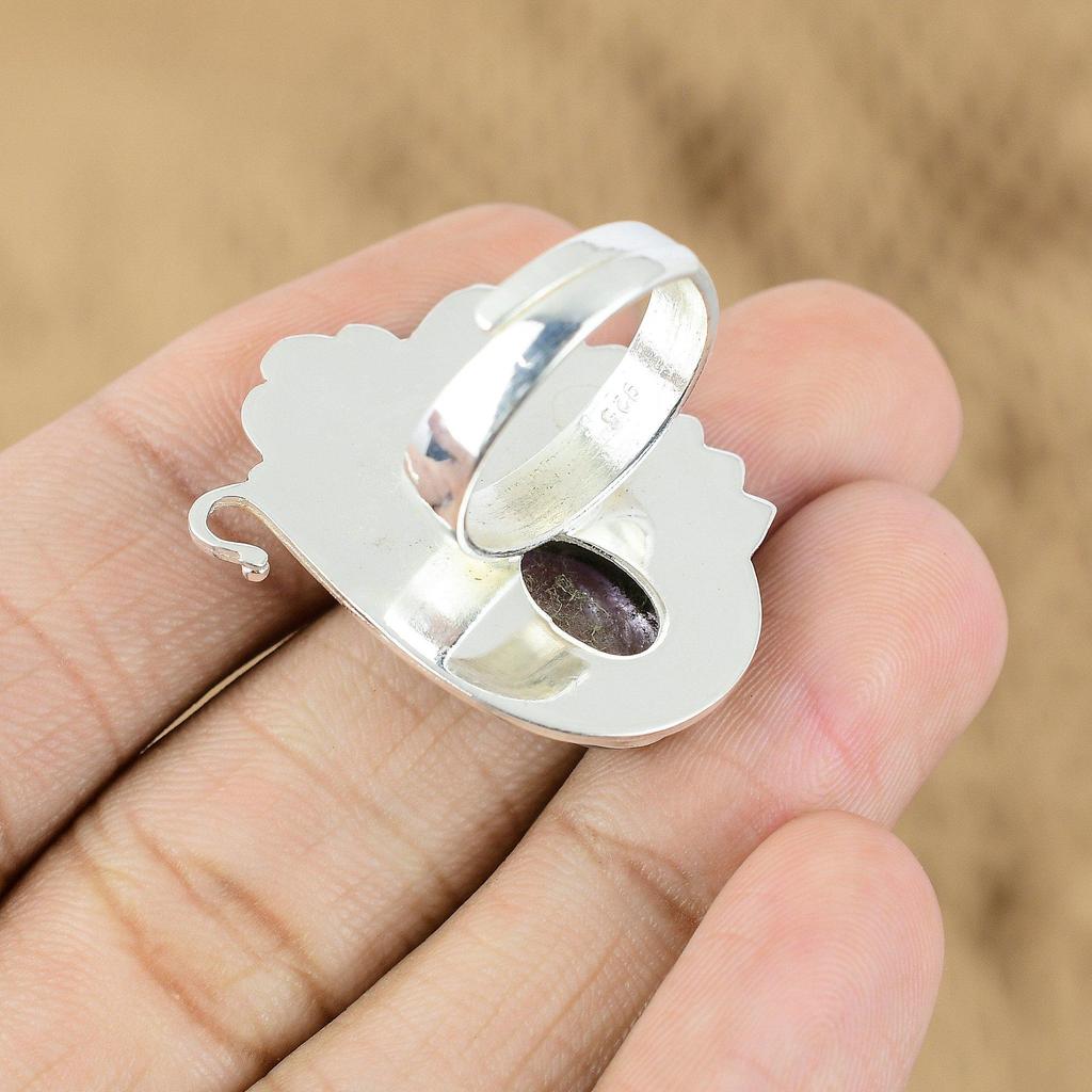 925 Silver Oval African Amethyst Gemstone Promise Birthday Flower Ring Jewelry