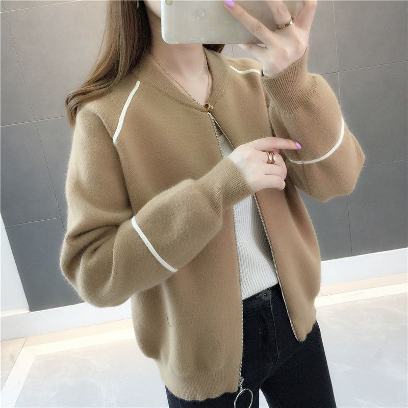 Women's Sweater Jacket Korean Autumn and Winter Versatile Loose Round Neck Lazy Style Short Long Sleeved Knitted Cardigan