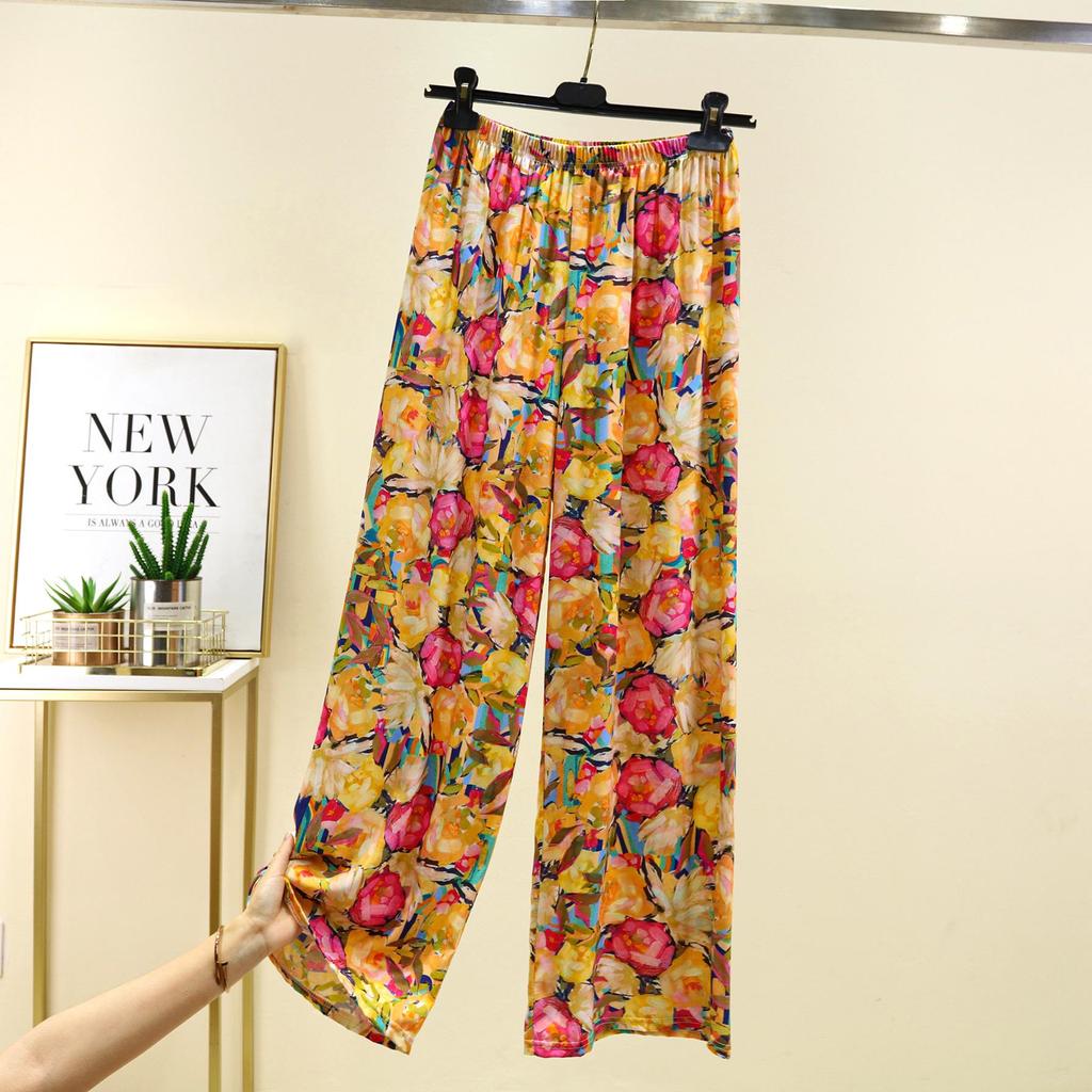 Women's French Romantic Wide-Leg Floor-Length Pants - Spring/Summer Plus Size, Elastic Waist