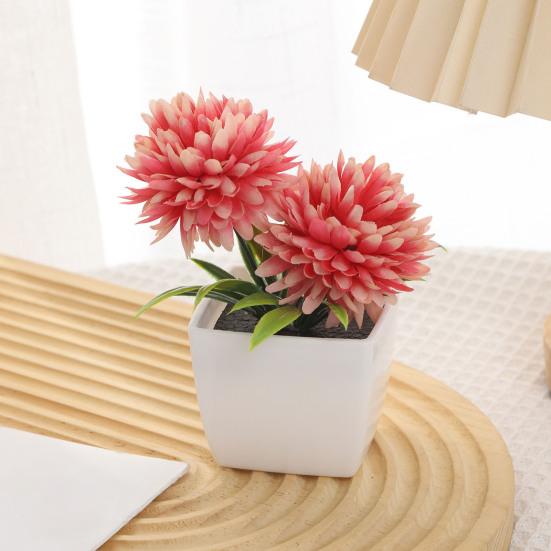 Fake Chrysanthemums Ball Flower In Pot Mini Artificial Potted Plants for Home Indoor Office Farmhouse Table Decor
