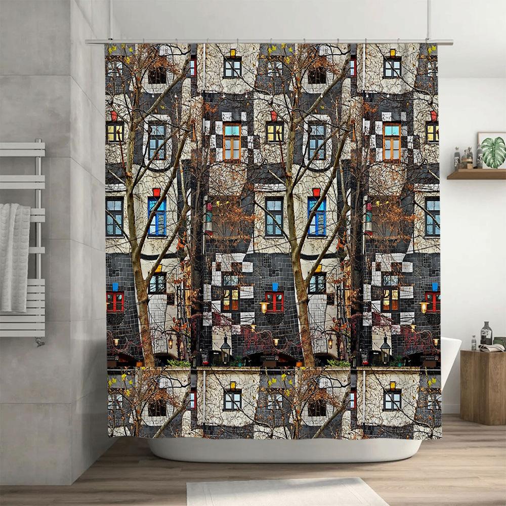 Bathroom Shower Curtain Vintage Gothic Pattern Dark Academia Decor Halloween Spooky Home Textile Washable Waterproof Room Divide