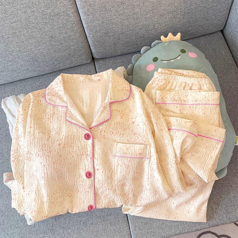 French High-End Wrinkled Cloth Pajamas Women'S Spring And Autumn New Casual Long-Sleeved Women'S Loungewear Two-Piece Set