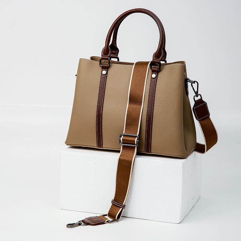 Single Shoulder Crossbody Bag Large Capacity Color Contrast Tote Top Layer Cowhide Tote with Genuine Leather Handbag for Women