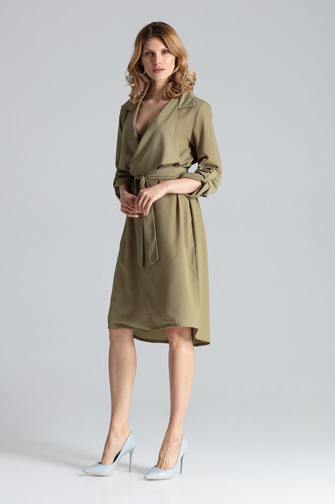 Olive Wrap Dress with Belt and Long Sleeve - M464 Size Xl