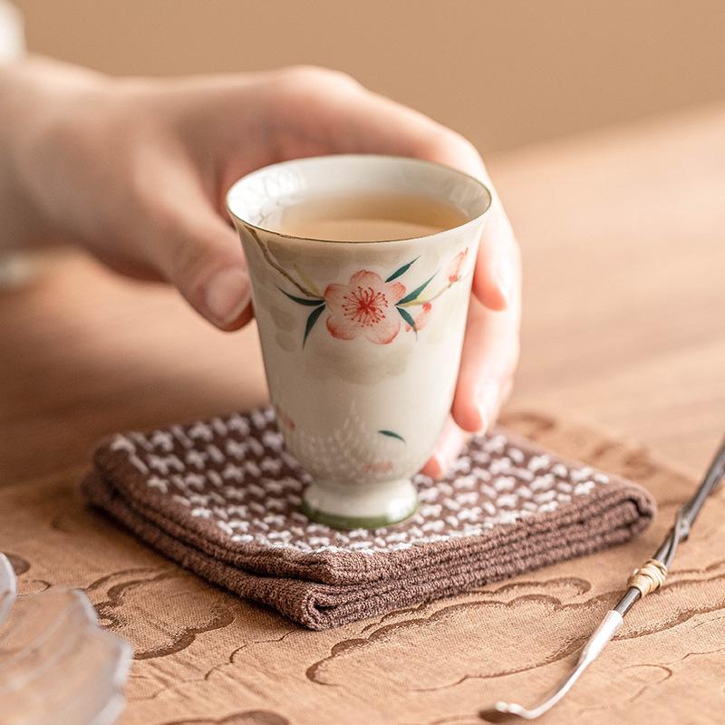 Hand-painted Peach Blossom Master Cup Tea Cup Ceramic Single High-footed Fragrant Cup Teacup Kung Fu Tea Set To Drink Tea