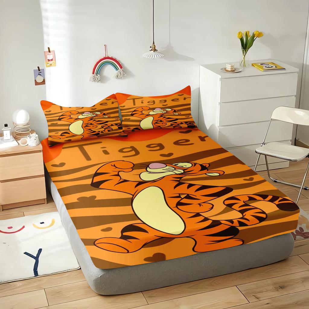 -Winnie The Pooh Fitted Sheets Cartoon Bedding Set Quilt 3D Children Cover Set King Size Covers Printed  Polyester
