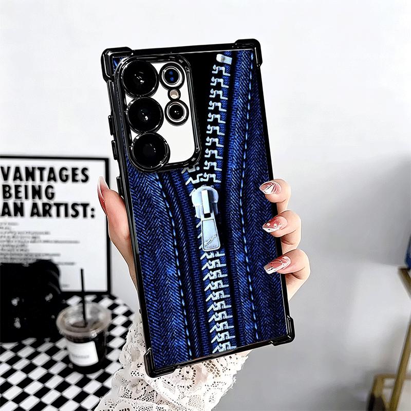 Retro Zipper Jeans Pattern Soft Phone Case For Samsung Galaxy S26 Ultra S25 Edge S24 FE S23 Plus S22 S21 + S20 Plating Anti-Fall