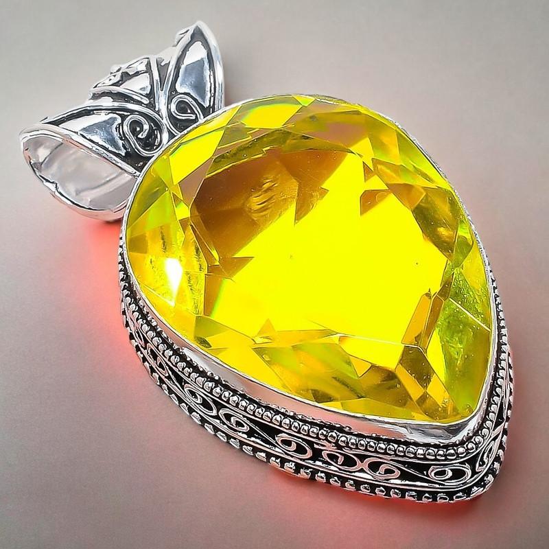 Citrine Gemstone Handmade 925 Sterling Silver Jewelry Pendant 2.17" AH-827