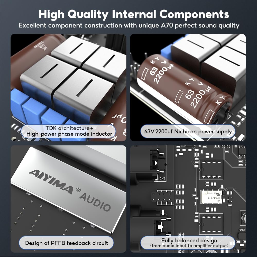 AIYIMA A70 Balanced Stereo Amplifier with TPA3255 Class D Amplifier for Desktop Home Bookshelf XLR RCA Inputs Trigger DC 48V 5A Power Adapter Included