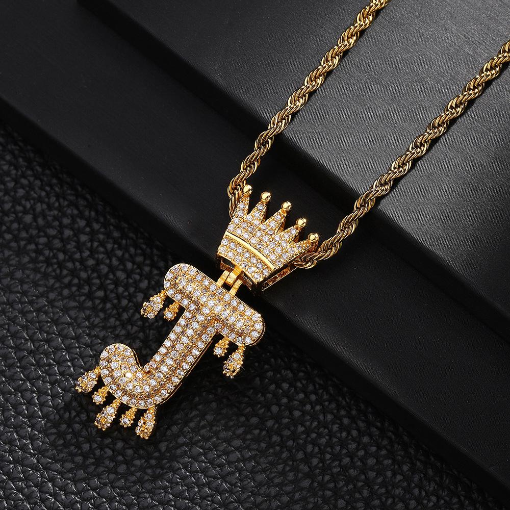TEMU Hot Selling Fashion Versatile Crown Copper Set with Zircon, 26 English Letter Pendant Necklace, Unisex, Small Market