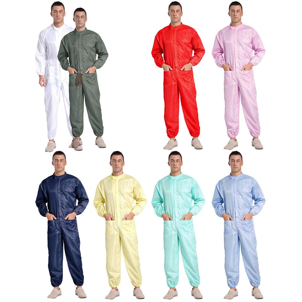 Anti-static Dustproof Coveralls for Mens Adults M-5XL - Stand Collar Front Zip Full-body Jumpsuit Work Uniform Workshop Worker
