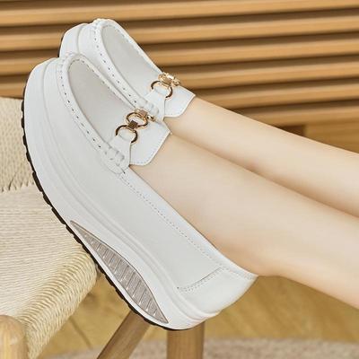Cross-border Songgao Height-Increasing Plus Size Genuine Leather Bean Shoes for Women