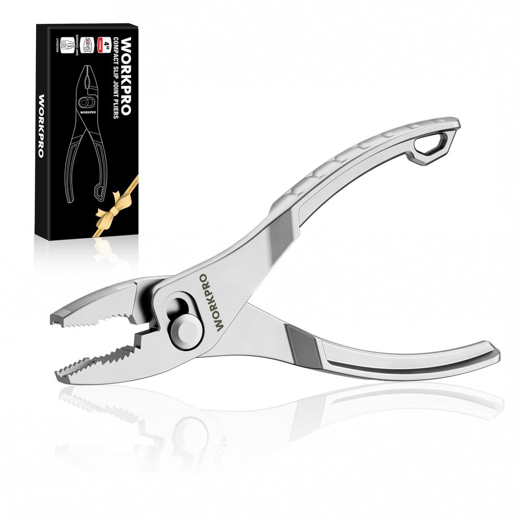WORKPRO Combination Slim 110mm Overall Serrated Wire Automotive Home Silver Pliers, Mini, Nose, Length, 2-Stage Adjustment, Tip, Deburring, Cutting,