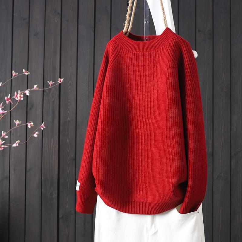 

Женский свитер свободной вязки с круглым вырезом осень/зима 2024 года: Простой однотонный свитер с длинными рукавами 3XL