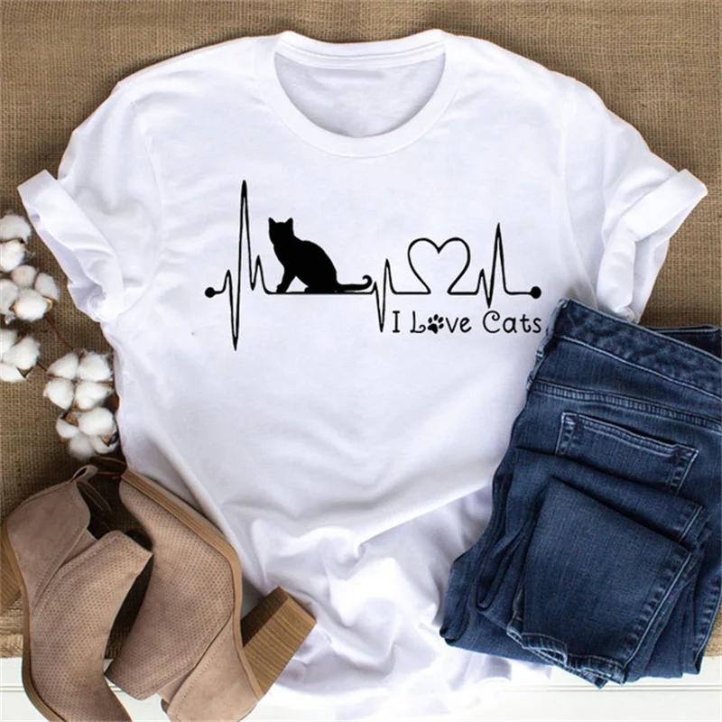 Maycaur Cute Paw Women T Shirt Fashion Cat MOM Printed Woman Tops Harajuku Punk O-neck Top Tee Black Shirt T Female T-shirt