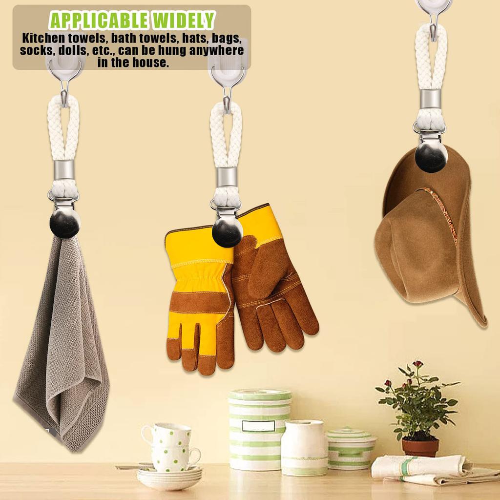 8 Pezzi Clip Appendi Strofinacci con Passante in Cotone per Casa Cucina Bagno Armadietti Appendi Strofinacci Supporti Antiruggine Bianchi