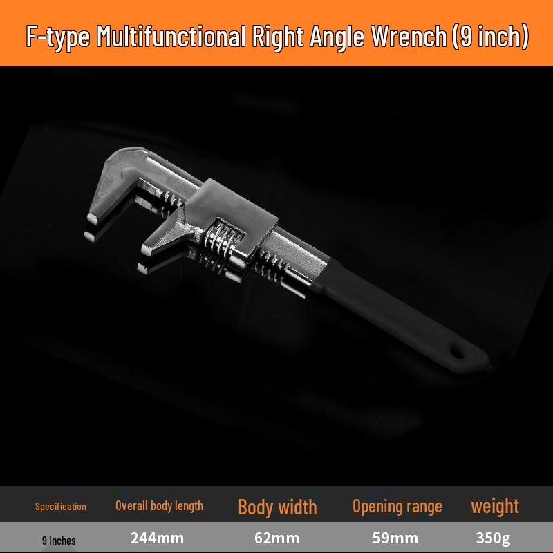 Multi-Functional Right-Angle F-Type Adjustable Wrench with Large Opening