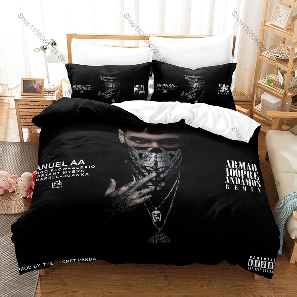 Personality Rapper Anuel AA Bedding Set New Real Hasta La Muerte Printed Brushed Microfiber Duvet Cover Pillowcase For Fans Bedr