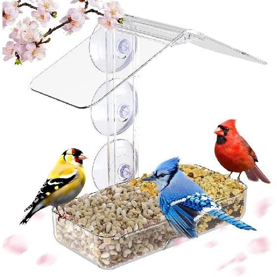 

Mrcrafts Window Bird Feeder for Outside with Strong Suction Cups, Fits for Cardinals, Finches, Chickadees etc. House (assembly required)