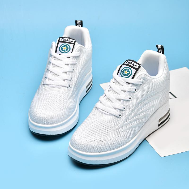 Women's heightening shoes 9CM thick-soled slim-fitting and light mesh breathable black pure white casual shoes mother shoes