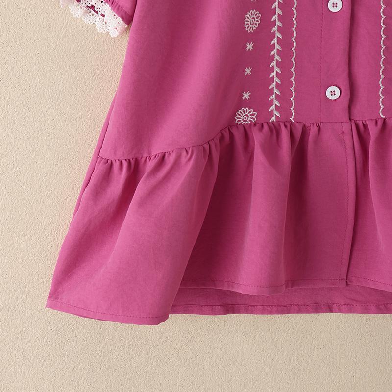 VONDA Wemen Casual Loose Round Neck Half Sleeve Lace Hem Embroidery Blouse