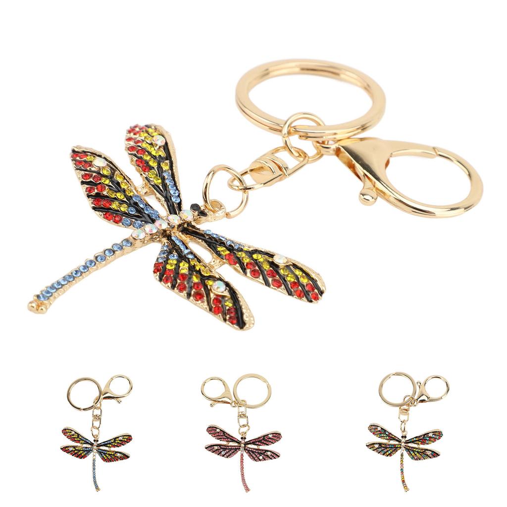 Libellen-Schlüsselanhänger, Zinklegierung, funkelnde Strasssteine, süßer Libellen-Schlüsselring für Handtasche und Rucksack