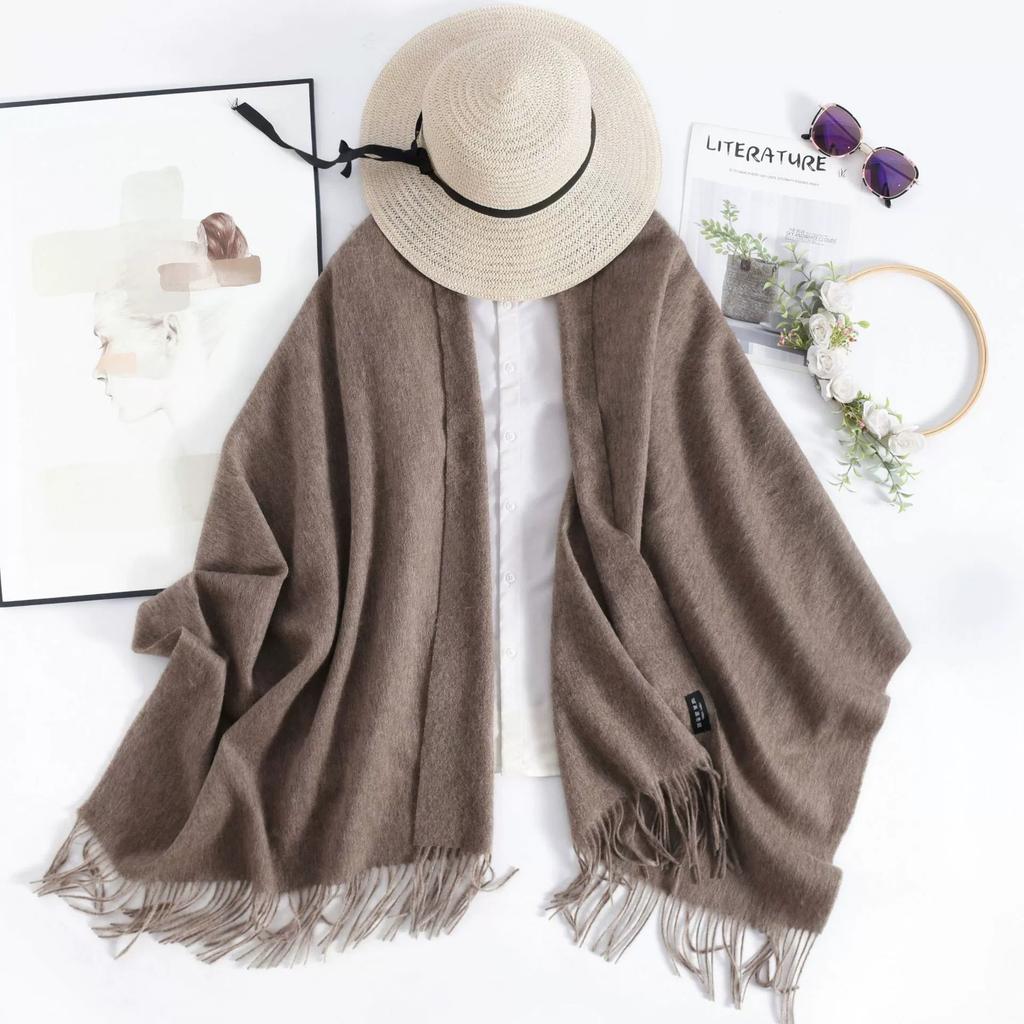 Autumn and Winter Solid Color 100% Wool Shawl Warm Long Scarf Air-conditioned Thickened Scarves Women Cashmere Scarves