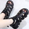 Soft leather sandals women's 2025 summer new muffin thick-soled Roman sandals Gaobang hollow open-toed women's sandals versatile