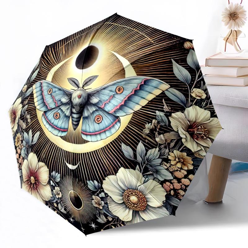 Moonlit Moth Garden Automatic Umbrella Compact 8-Rib Design Lightweight All-Season Travel Outdoor Accessory Perfect Gift for Women Men