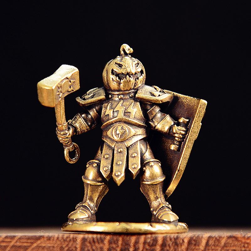 Brass Antique-Style Warrior Shield Figure Desktop Decor Vintage Metal Sculpture Collectible Brass Antique-Finish