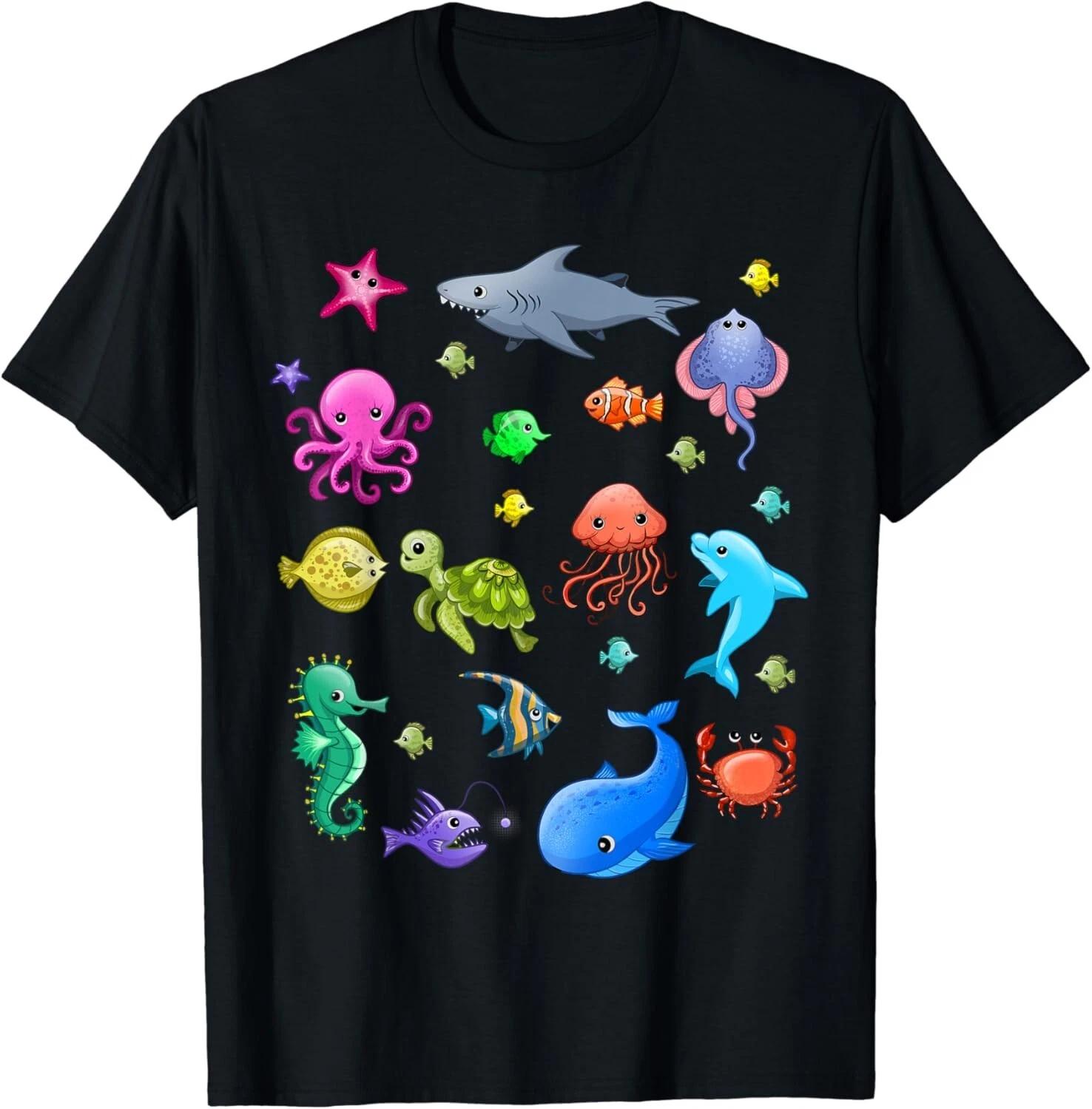 Cute Sea Animals Kids Children Ocean Creatures Clownfish Gift Unisex kids boys T-Shirt 120
