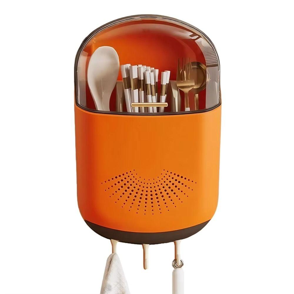 Ventilated Wall-mounted Chopstick Cage Draining Kitchen Utensil Holder Chopstick Storage Box  Spoon