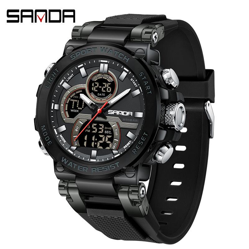 SANDA Watch Cool Trend Multifunctional Sports Waterproof Dual Display Electronic Watch