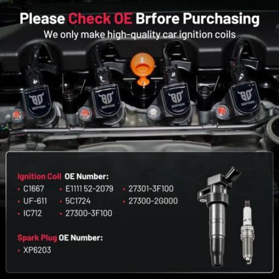 4PCS Ignition Coils & Spark Plugs For 2011-2015 Kia Optima Hyundai Sonata UF611