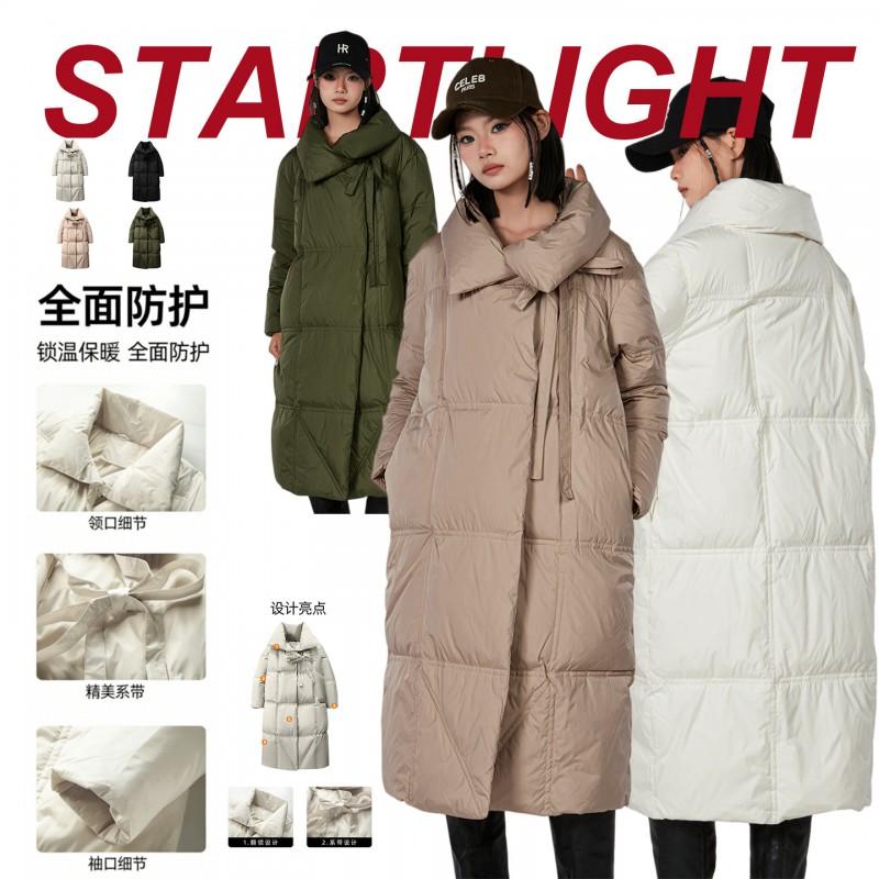 Womens Long Down Coat 90% White Duck Puffer Jacket Collared Winter Warm Loose Fit