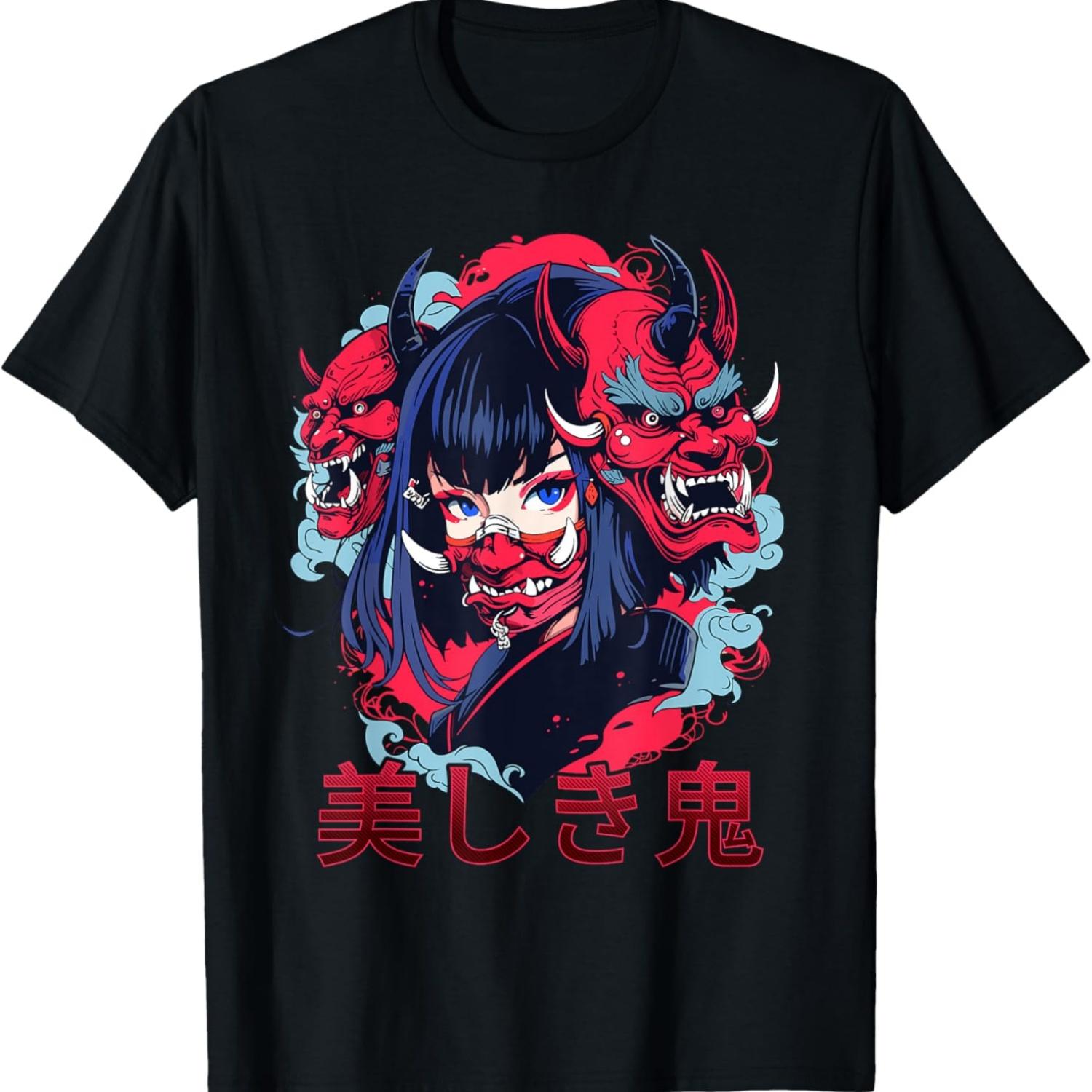 

Beautiful Demon Japanese Anime Girl Waifu Geisha Oni Mask T-Shirt XXXXXL чёрный