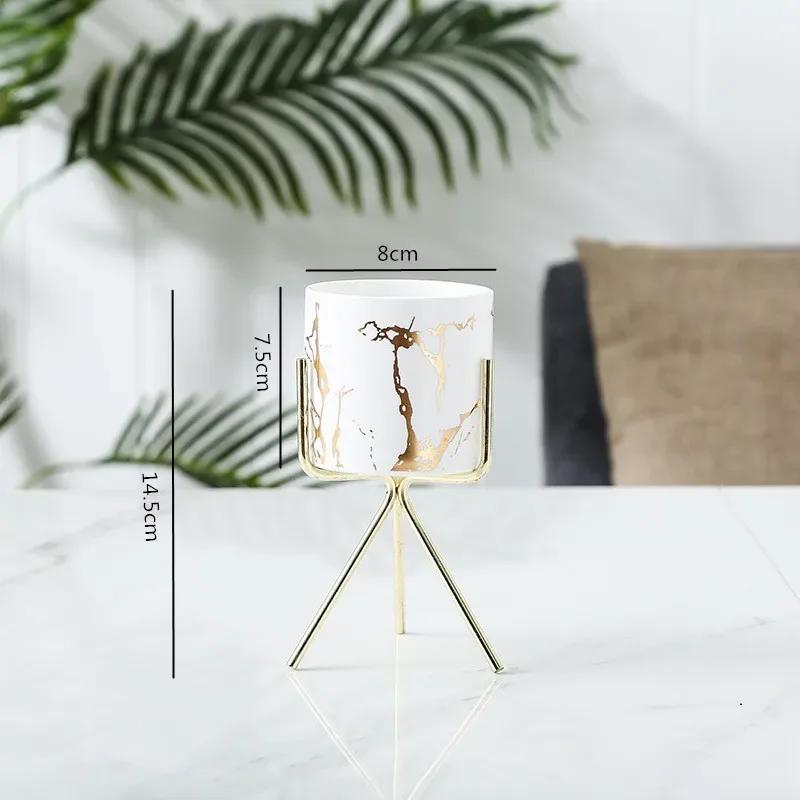 Nordic Ceramic Iron Art Marble Vase Pattern Rose Gold Green Table Plant Pot For Home Office Vases Decor Succulent Flower Pot